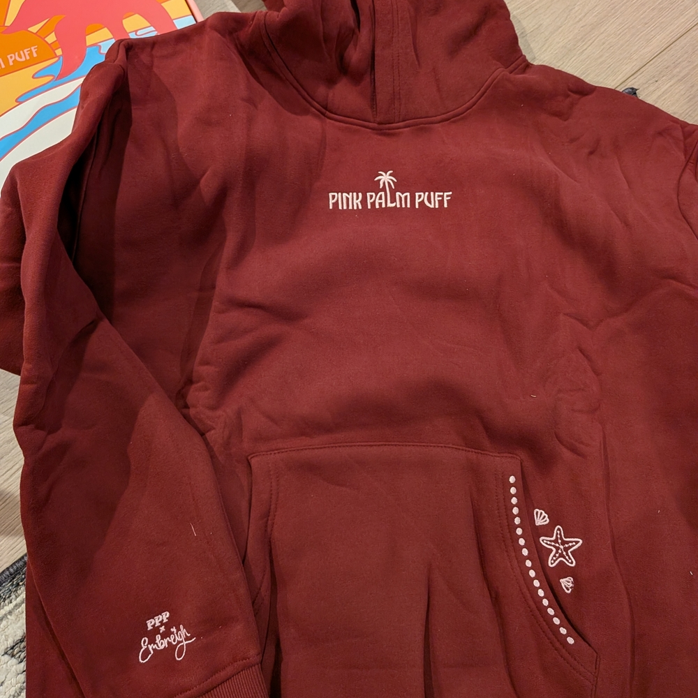 Pink Palm Puff Live In The Moment Hoodie, Cherry, Size L